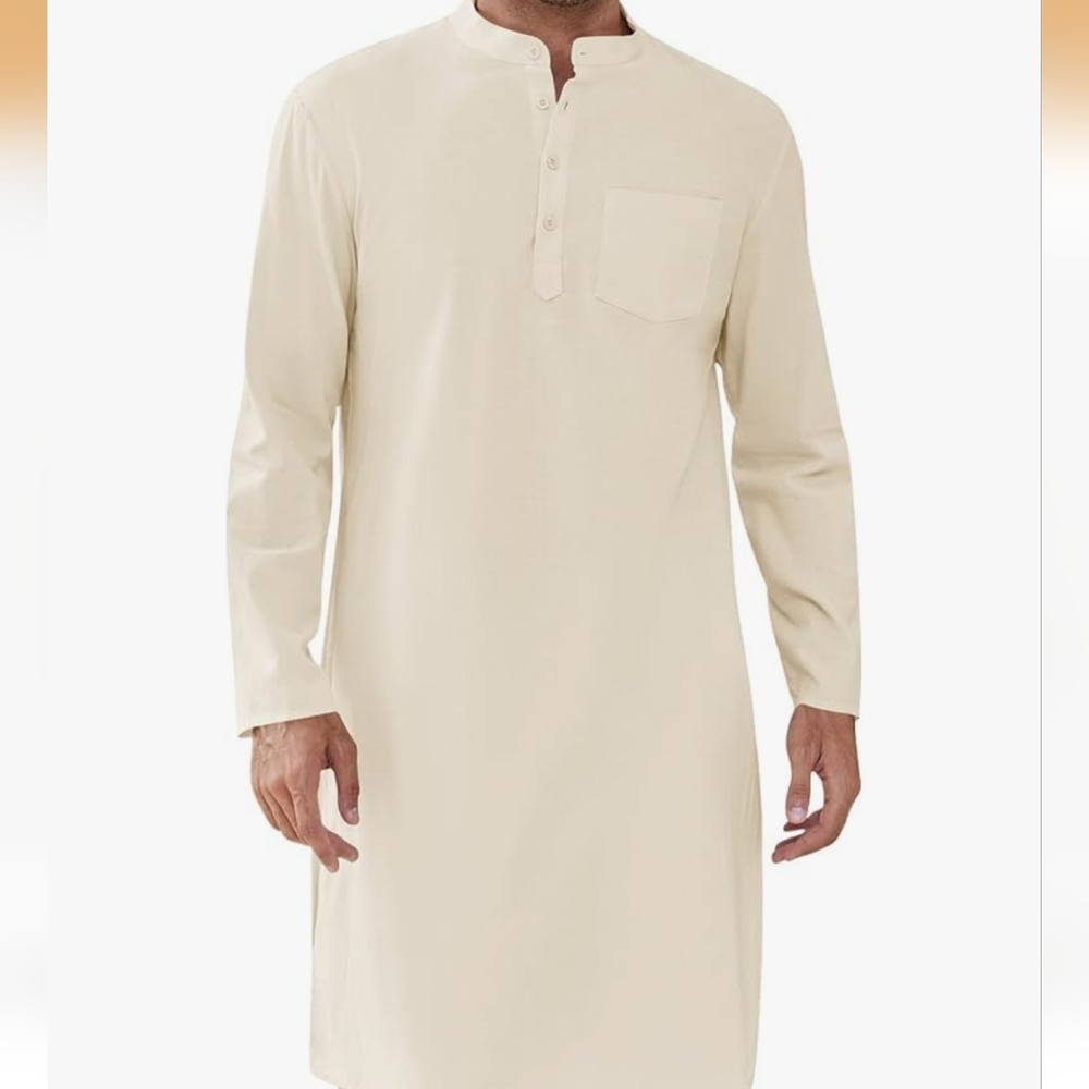 NWT Mens Cream Long Sleeve Kurta, Side Slits